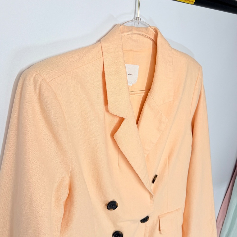 A Loves A Womens Peach Linen Blend Double Breasted Blazer Size L - Picture 4 of 10